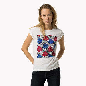 Tommy Hilfiger dámské bílé tričko se vzorem - S (113)